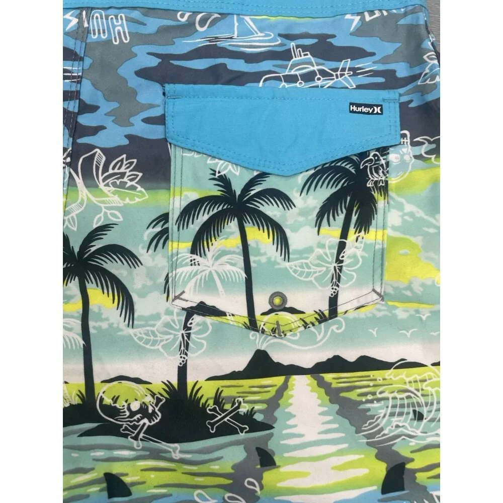 NEW Boys Hurley Board Shorts Size 16/28  Island Print 9” Inseam